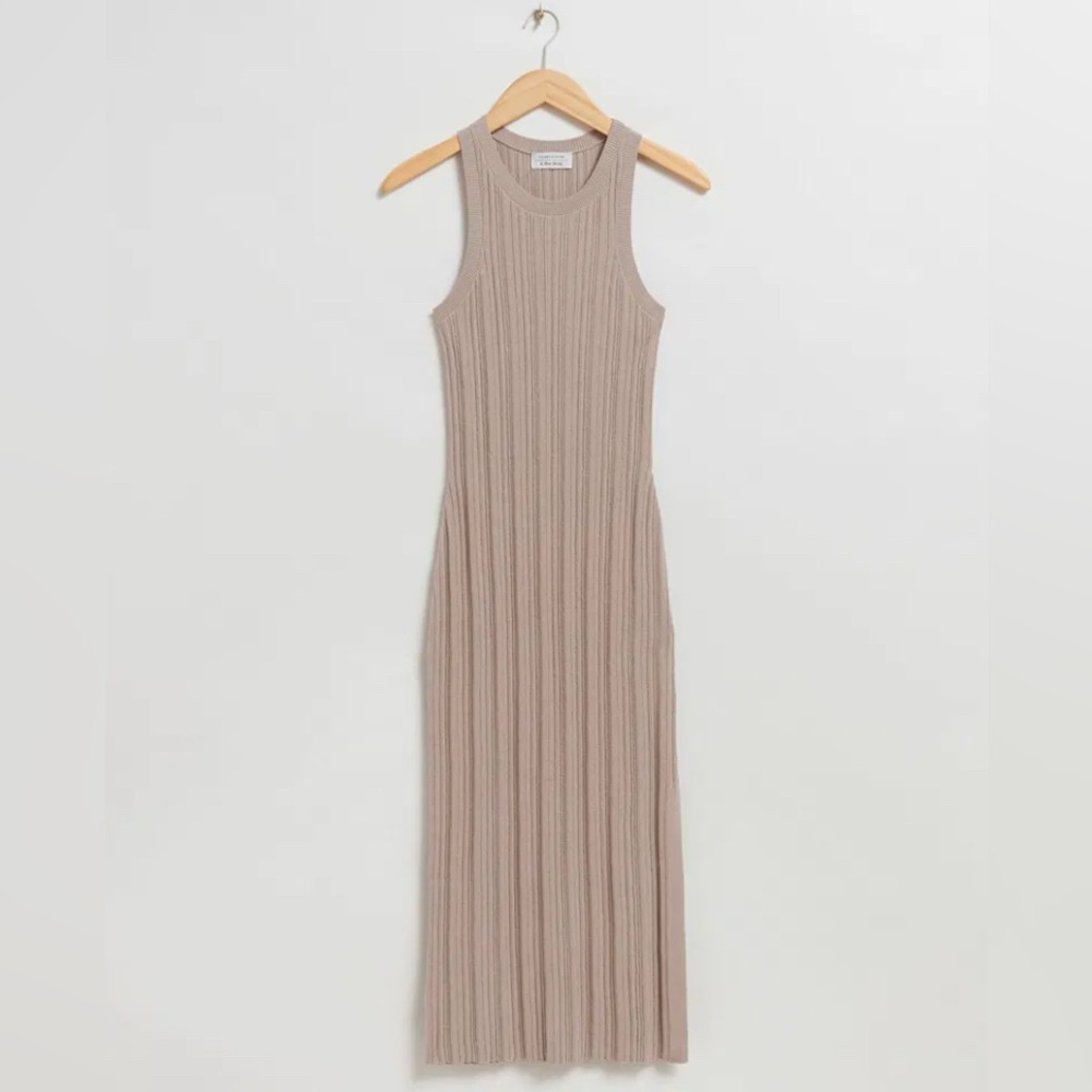 & Other Stories Beige Ribbed Midi Dress - Picture 2 of 9